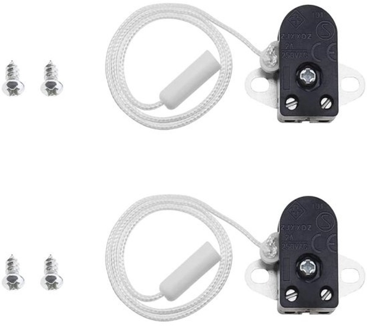 Trekschakelaar mini 2 stuks met trekkoord voor badkamer, plafondventilator en lampen