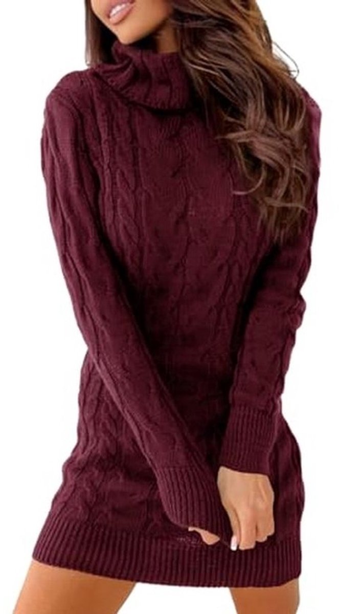Elegante gebreide jurk voor dames met rolkraag - perfecte winterjurk