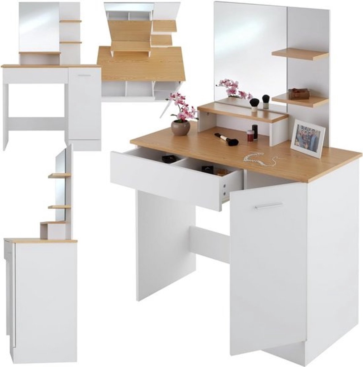 Kaptafel met Spiegel en Opbergvakken - Make-up Tafel voor Slaapkamer