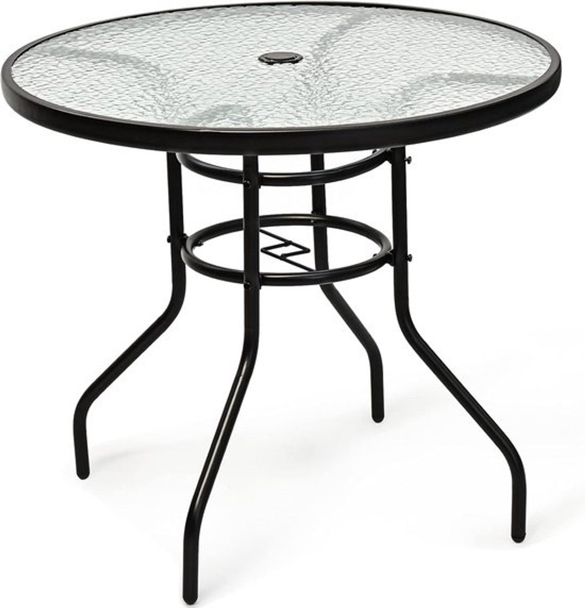 Ronde Bistrotafel met Glasplaat en Parasolgat - Tuin- en Balkontafel