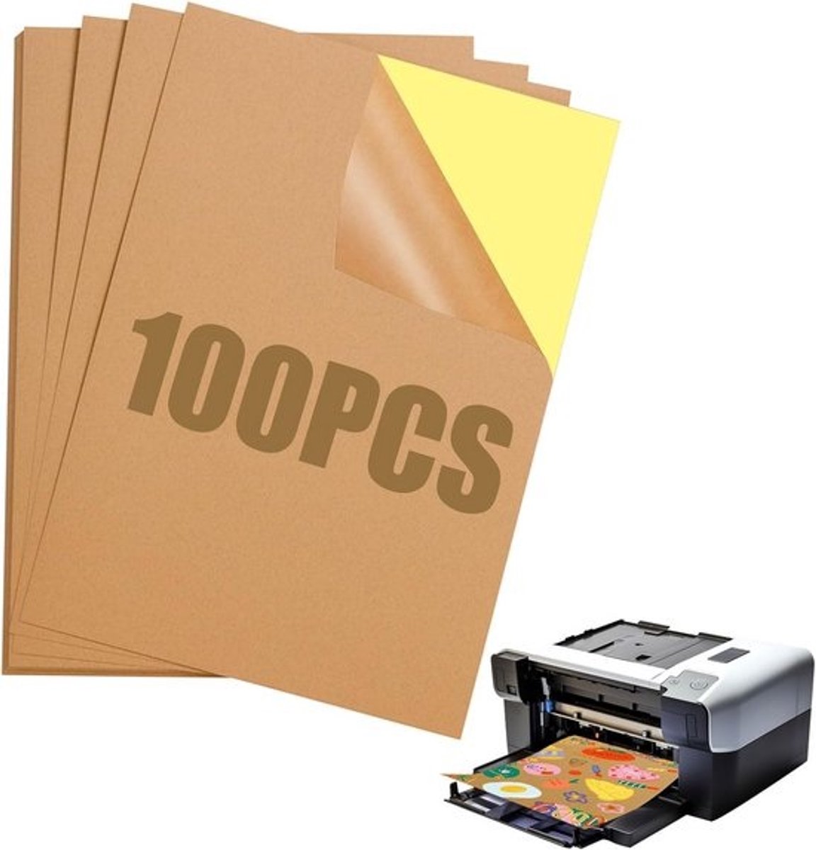 Kraft Sticker Papieren - 100 Stuks A4 Zelfklevende Etiketten voor Printen en Creatief Gebruik