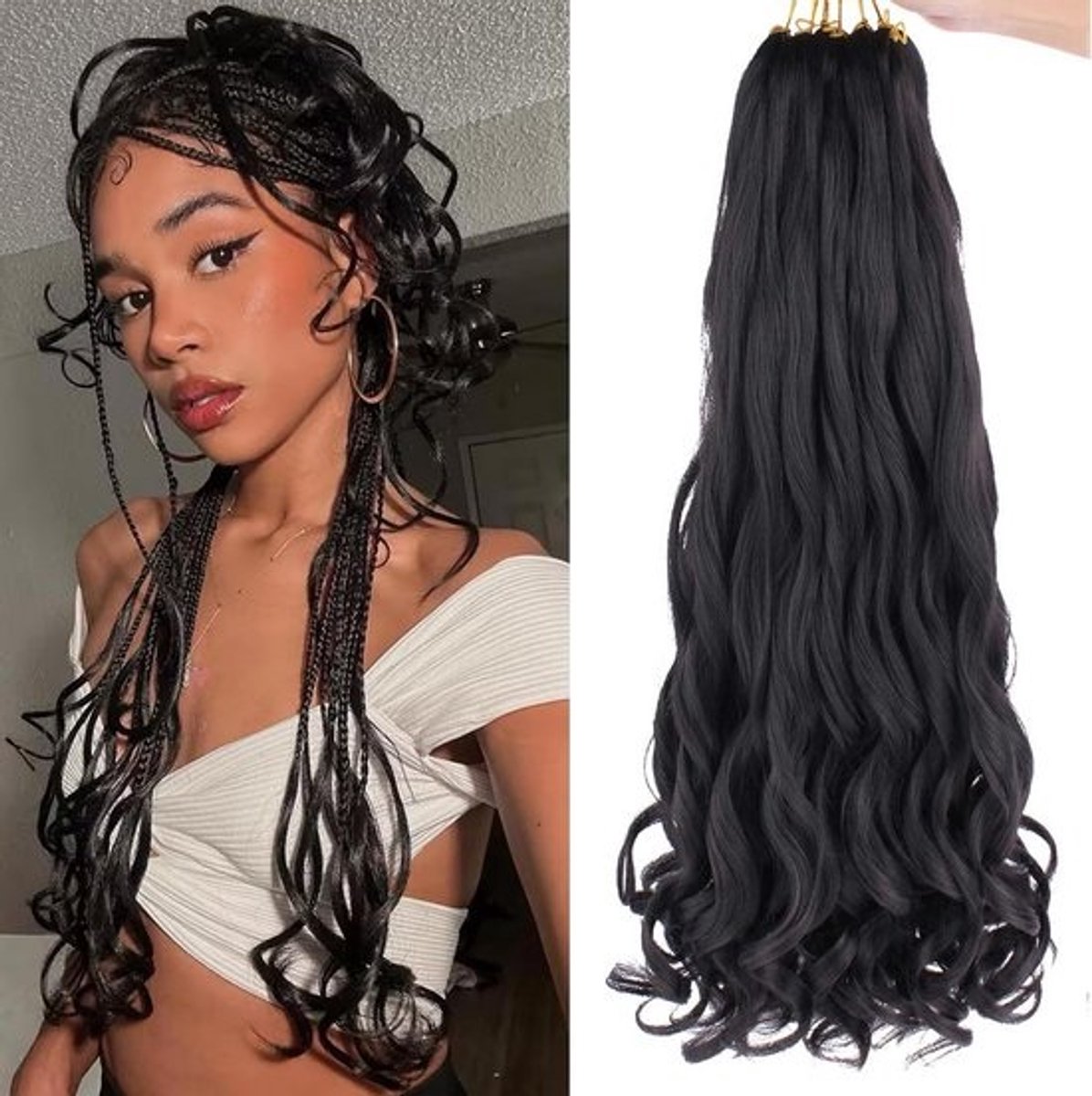 Pre Stretched French Curly Vlechthaar 66 cm - 8 Packs Bouncy Losse Golf Synthetische Haar Extensions voor Vrouwen