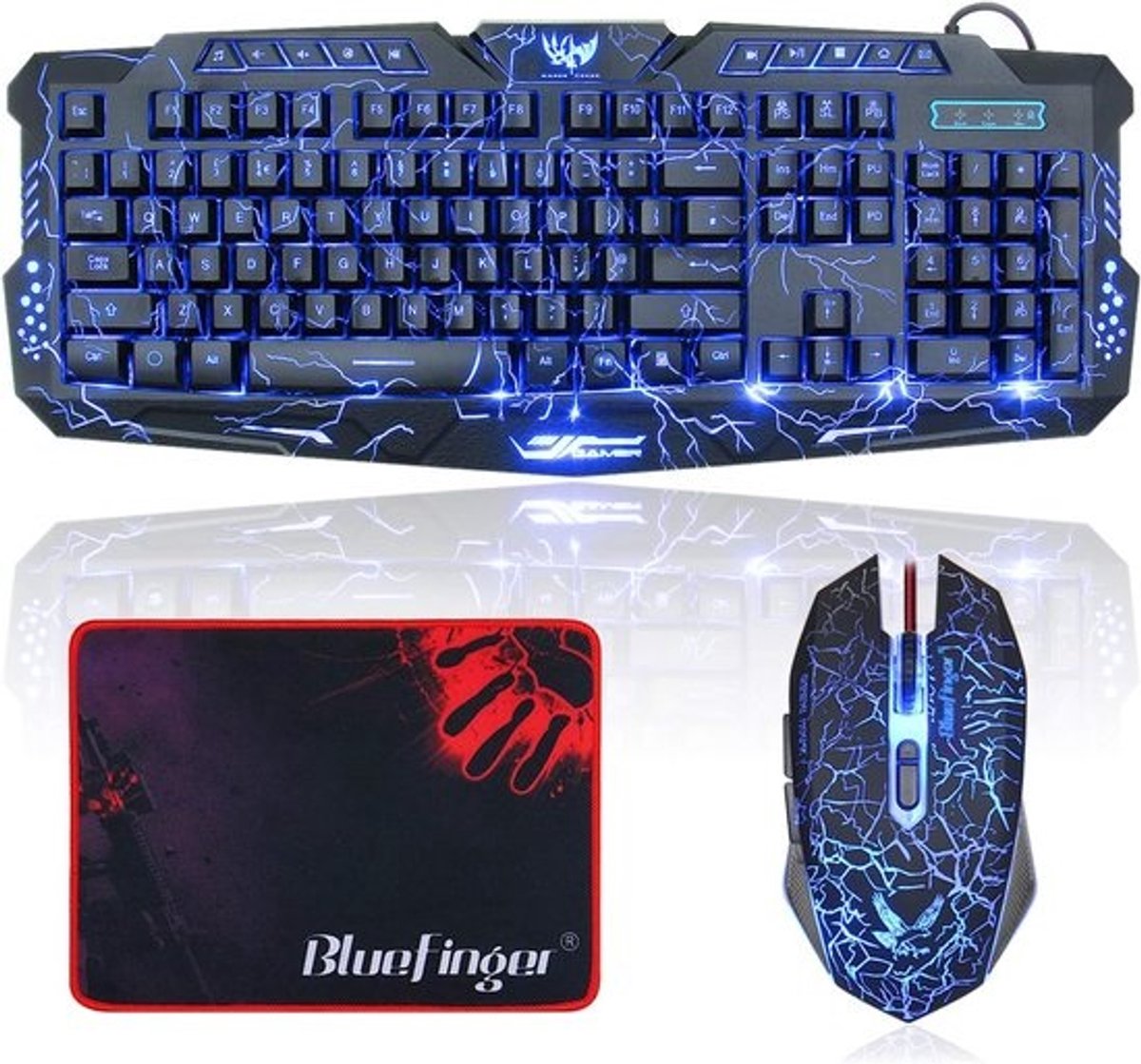 Bedrade Gaming Toetsenbord en Muis Set met 3 Kleuren Verlichting