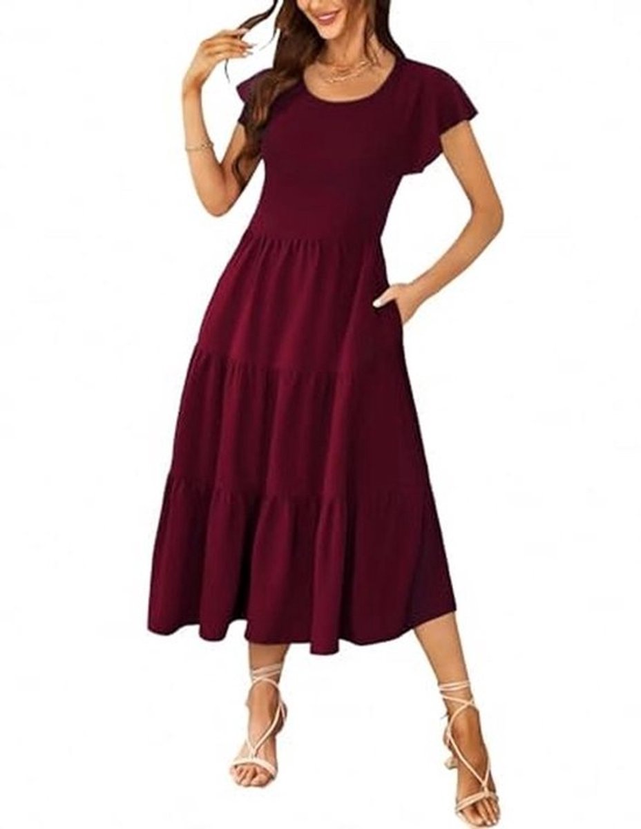 Zomerjurk Dames Korte Mouwen Maxi Jurk Ronde Hals Strandjurk Elegant