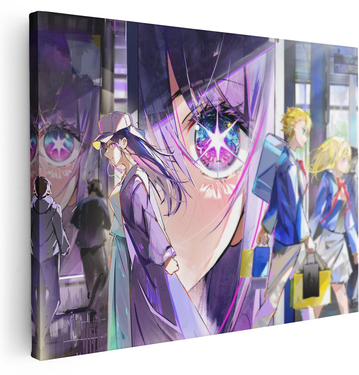 Artaza Canvas Schilderij Anime Meisje - 160x120 cm - Groot - Wanddecoratie Stad - Muurdecoratie Modern - Decoratie Schilderij Ogen - Kamer Accessoires