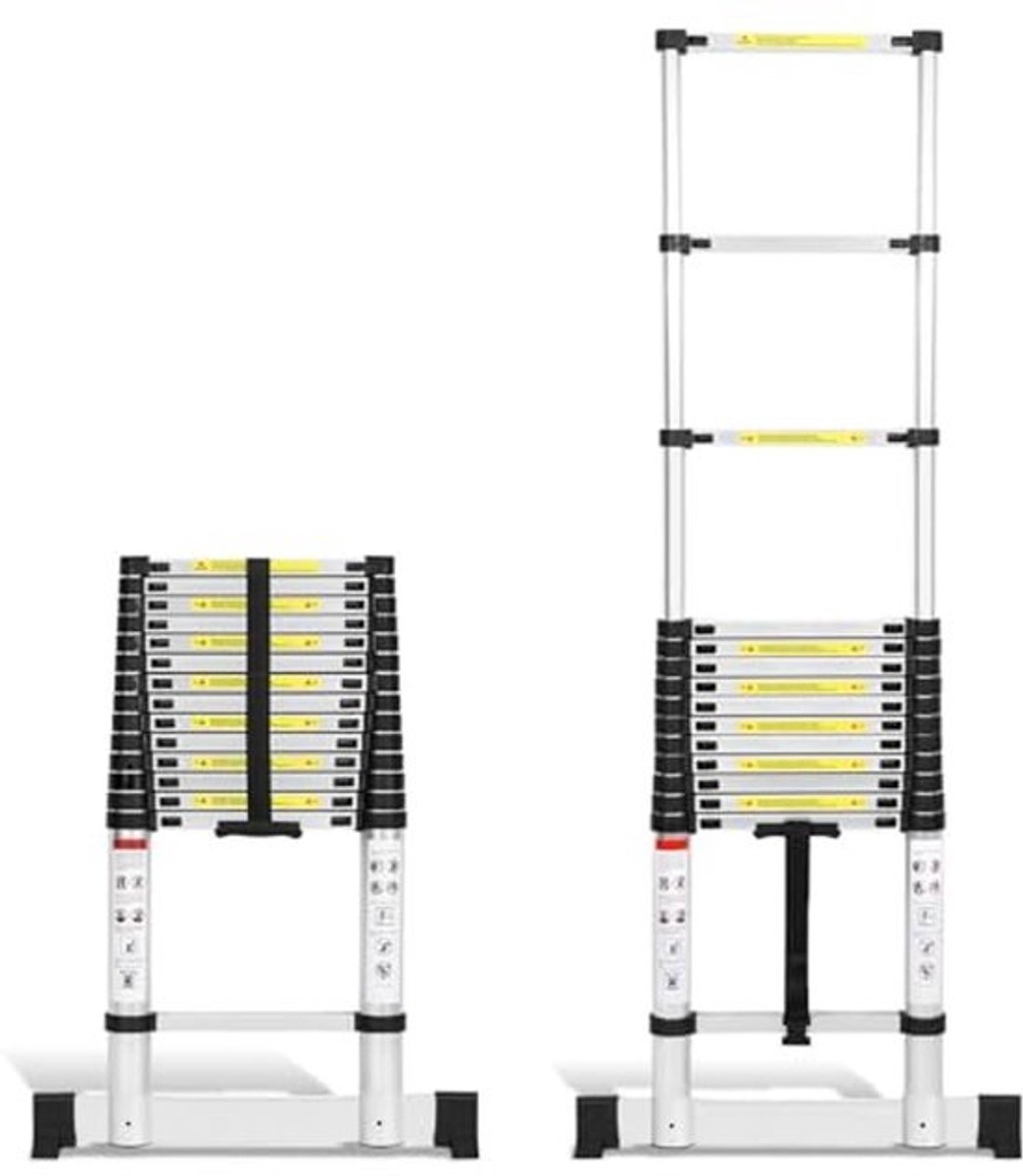Telescopische Ladder - Uitschuifbare Ladder - Veilig Klussen - Met Afneembare Haken - 4.4 Meter Lengte