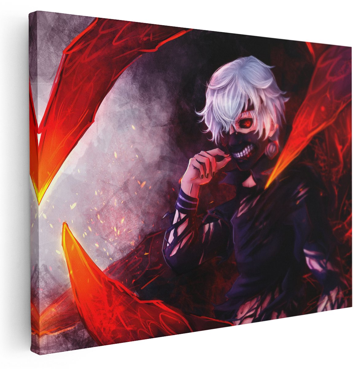 Artaza Canvas Schilderij Kaneki - 160x120 cm - Groot - Wanddecoratie Anime Masker - Muurdecoratie Jongens Kamer - Decoratie Rood - Kamer Accessoires