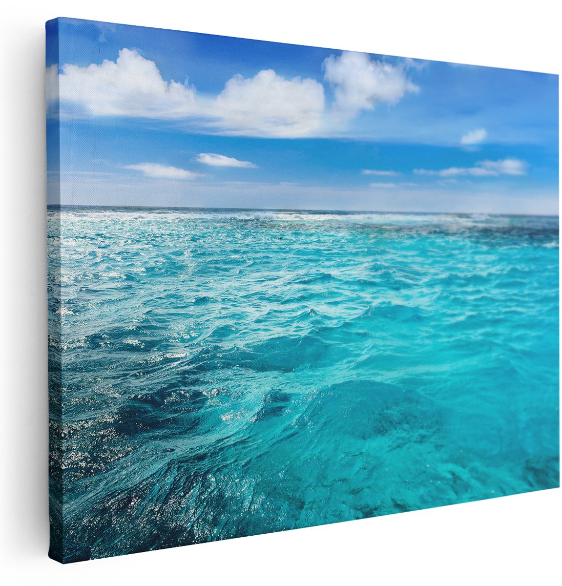 Artaza Canvas Schilderij Blauwe Caribische Zee Water - 160x120 cm - Groot - Wanddecoratie Woonkamer - Schilderijen - Muurdecoratie