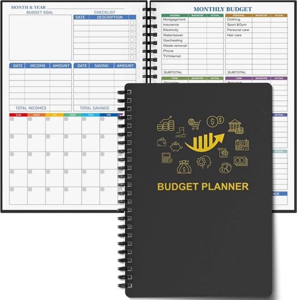 Budget Planner - Financiële Organizer - Geld Beheer - Ongedateerd Gebruik - A5 Formaat - Goud