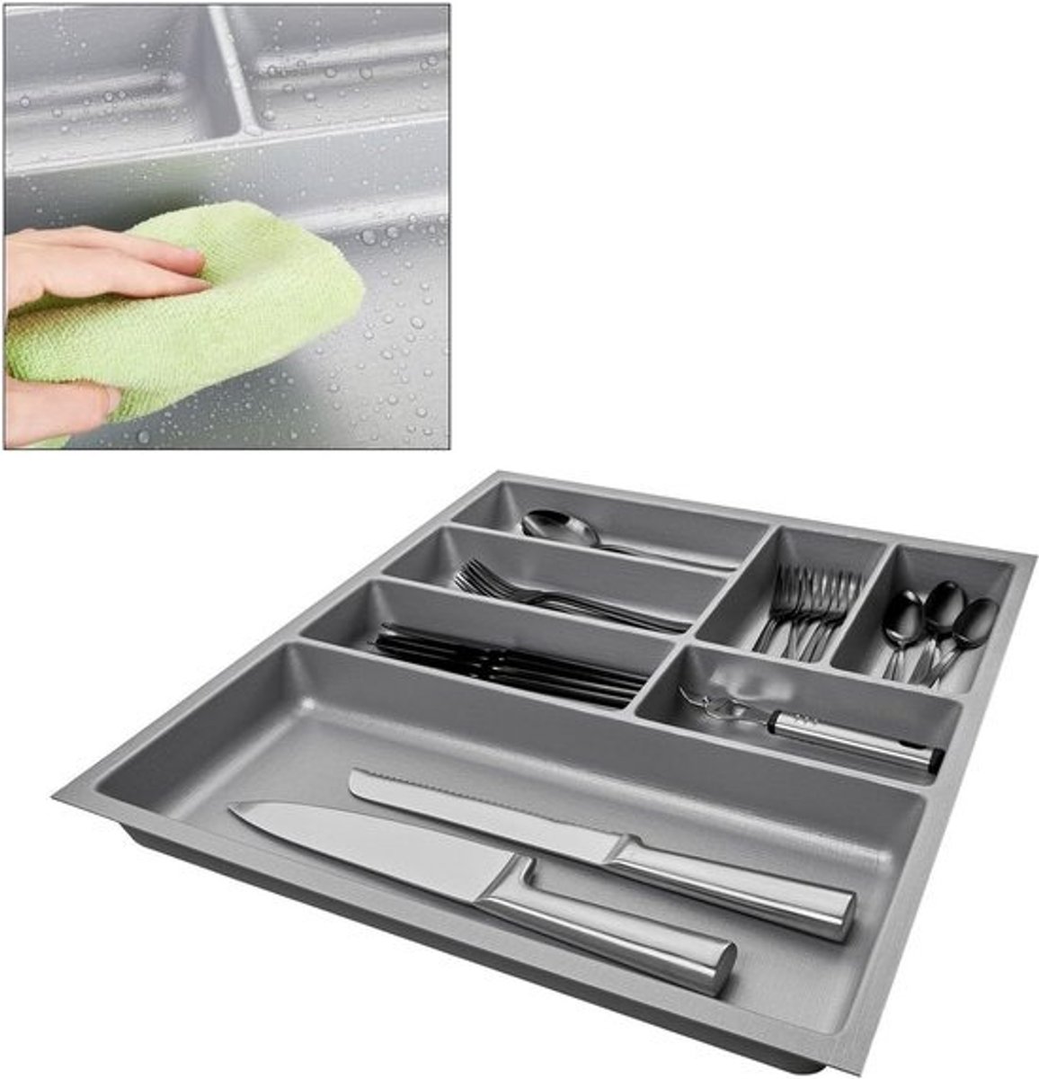 RFWR® Besteklade-inzet voor 60 cm laden met canvasstructuur - Zilvergrijs
