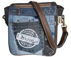 Sunsa-Tas-Denim-Canvas-Leer-gerecyclede jeans-dames-heren-Retro-Vintage-Streetwear-25 x 27 x 8 cm