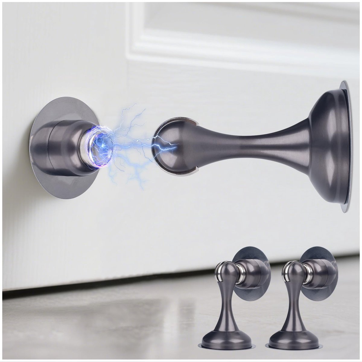 Magnetische Deurstopper - RVS - Zelfklevend - Verborgen Schroefmontage - Voor Openhouden van Deuren - Wand- en Vloermontage - Grijs - 2 stuks