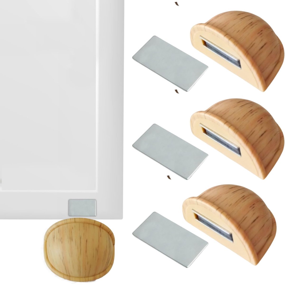 Vloerdeurstopper - Magnetisch Zelfklevend - Zonder Boren - Bruin - Set van 4, 5 of 6 stuks
