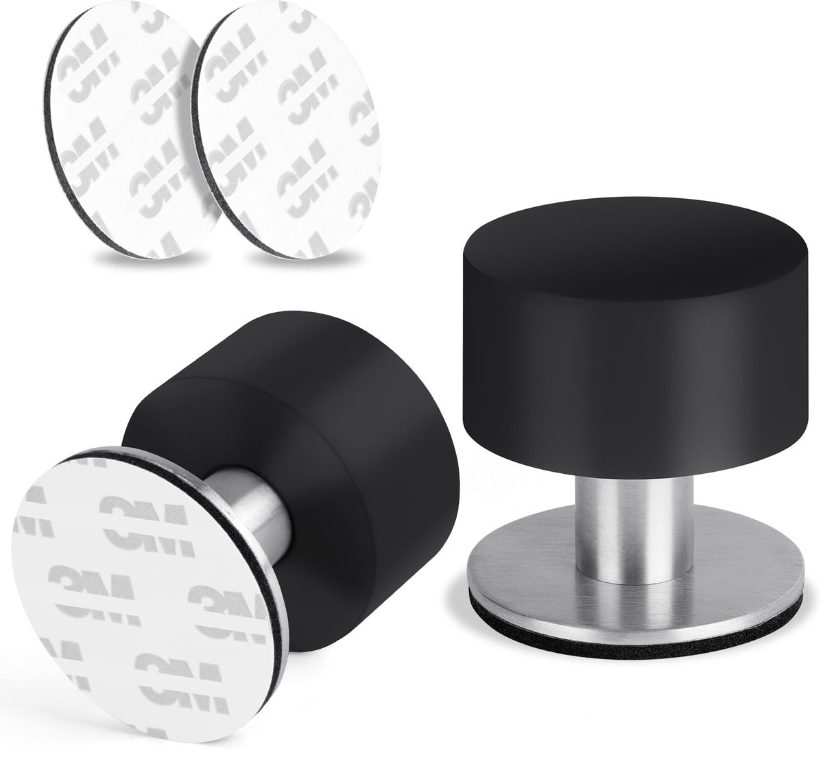 Vloerdeurstopper - Zelfklevend - Roestvrij staal - 2 stuks - Voor harde vloeren - Beschermt muur en meubels - Ø 40 mm