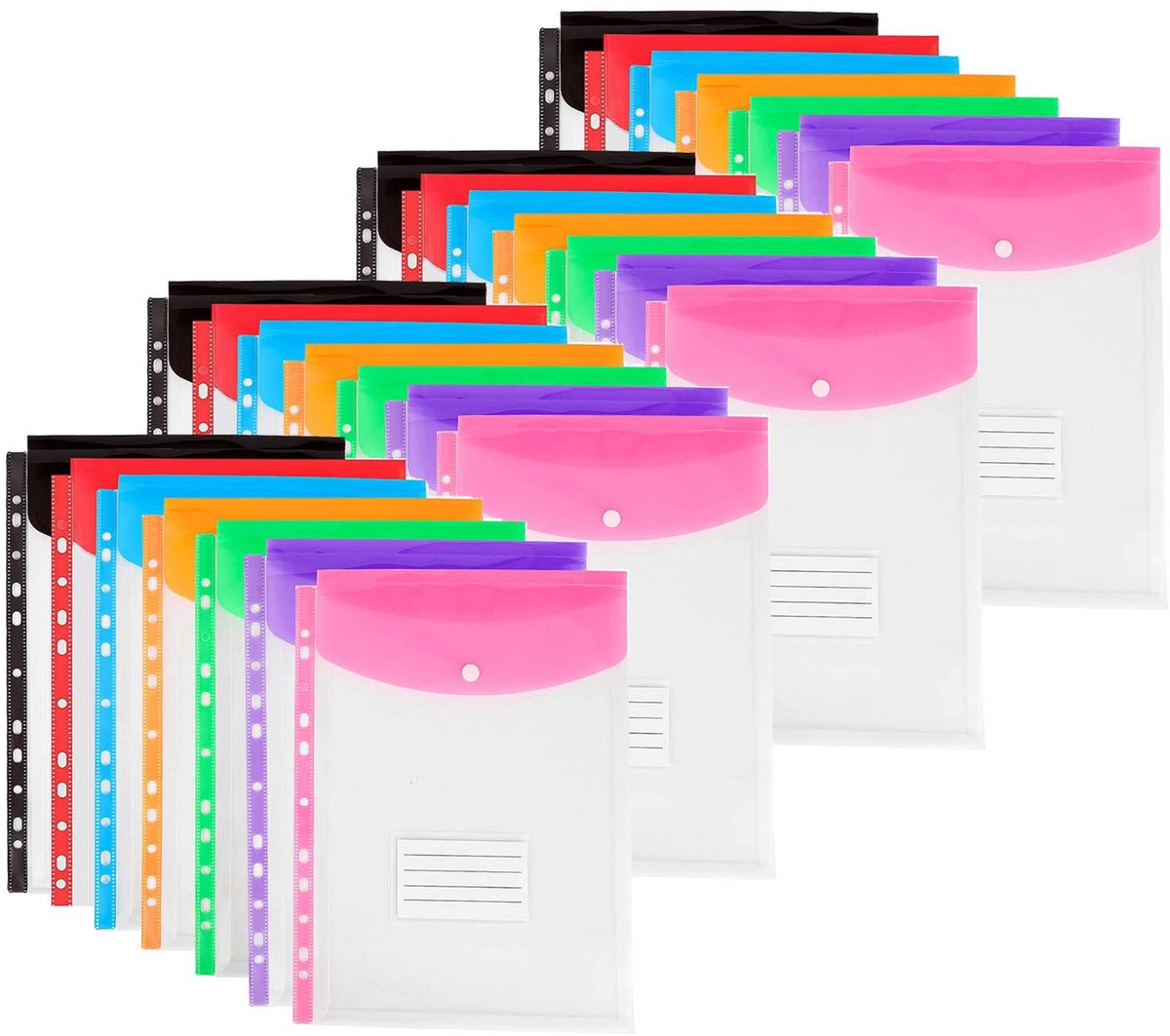 Plastic portefeuilles A4 geperforeerde zakken, 11 gaten uitbreidbare mappen voor 2/3/4 ringdocumentenzakje met - ShopVlot
