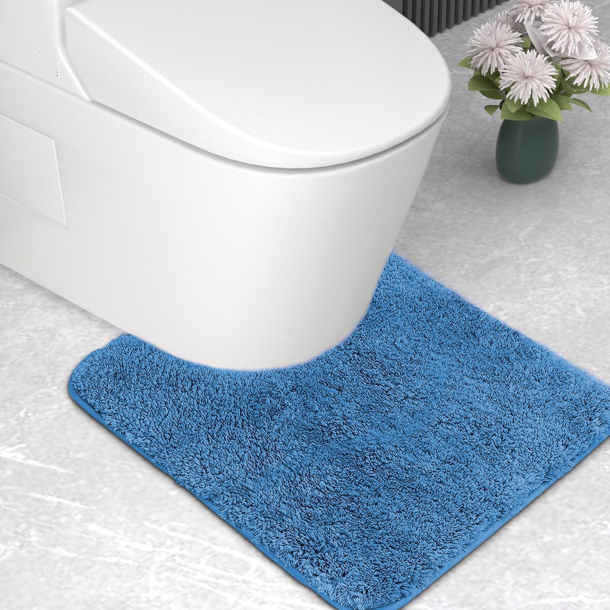 Microvezel Badmat - Super absorberend en 2 cm dik - Toiletmat U-vorm - Blauw 50x50 cm