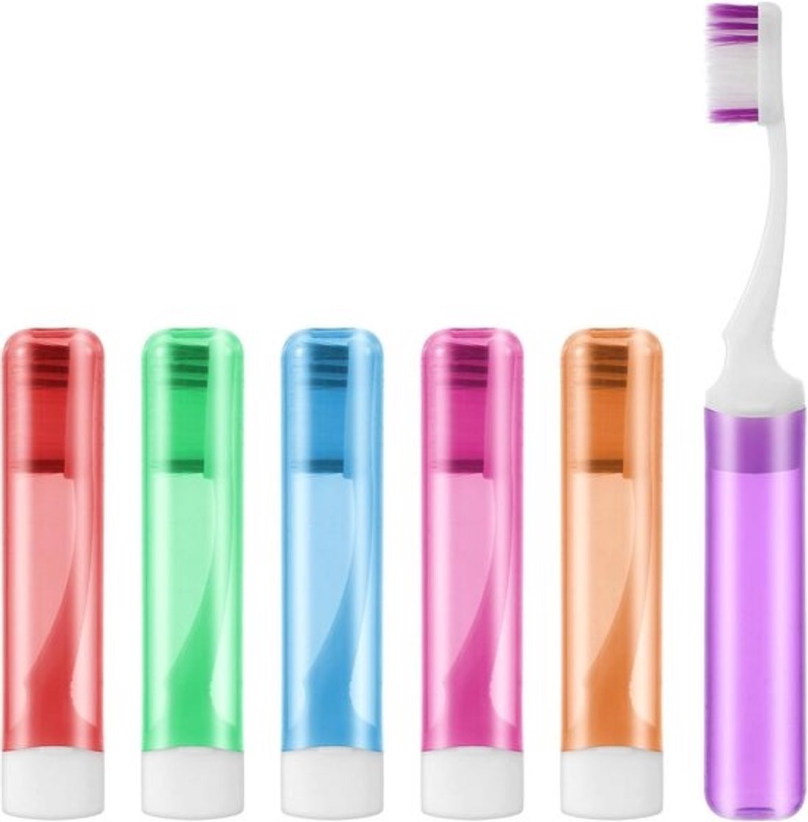 Set van 6 Opvouwbare Reis Tandenborstels met Etui, Ideaal voor Camping, Zakenreizen en Schoolgebruik