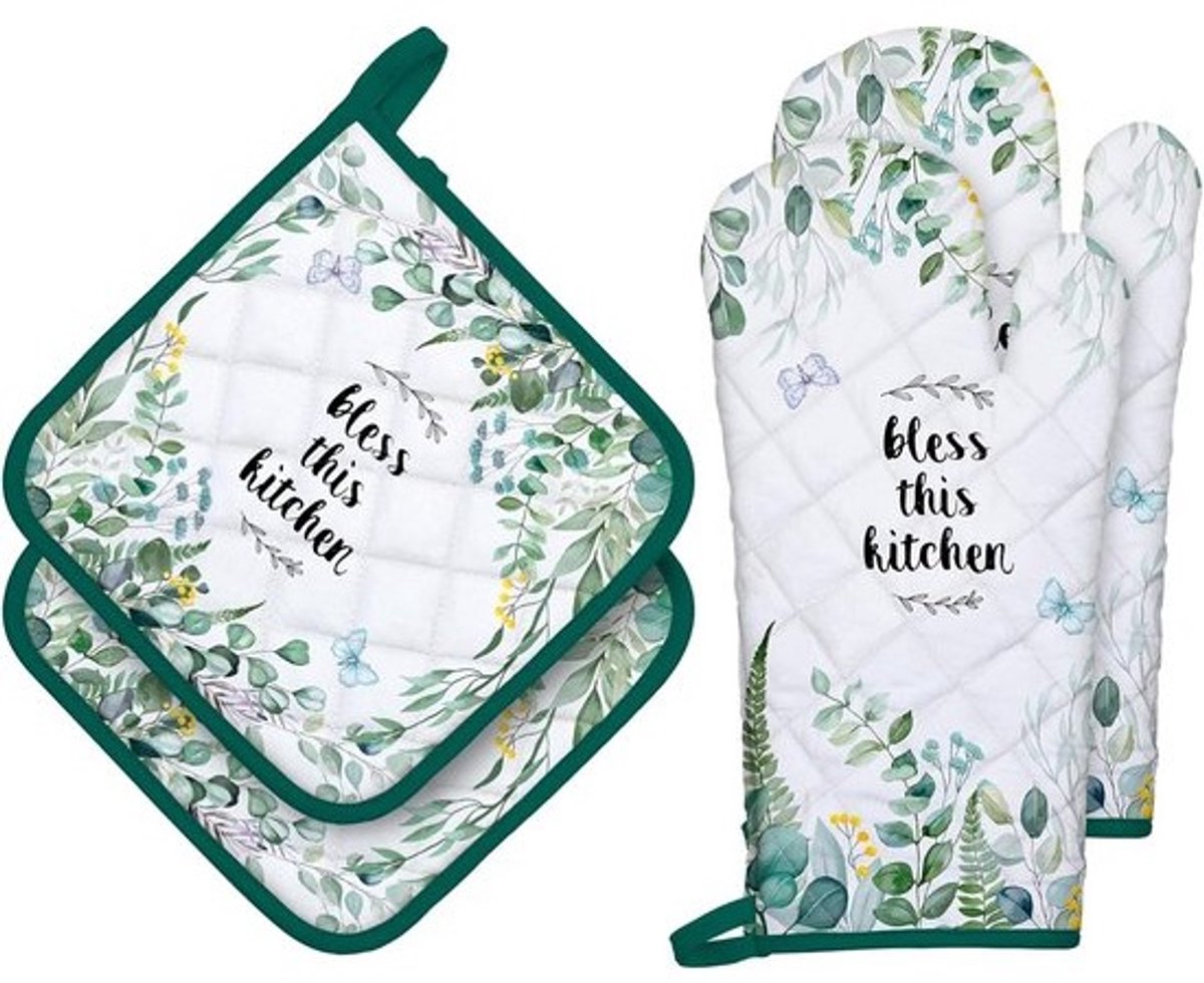 Set van 4 Hittebestendige Ovenwanten en Pannenlappen - 100% Katoen voor Koken en Bakken