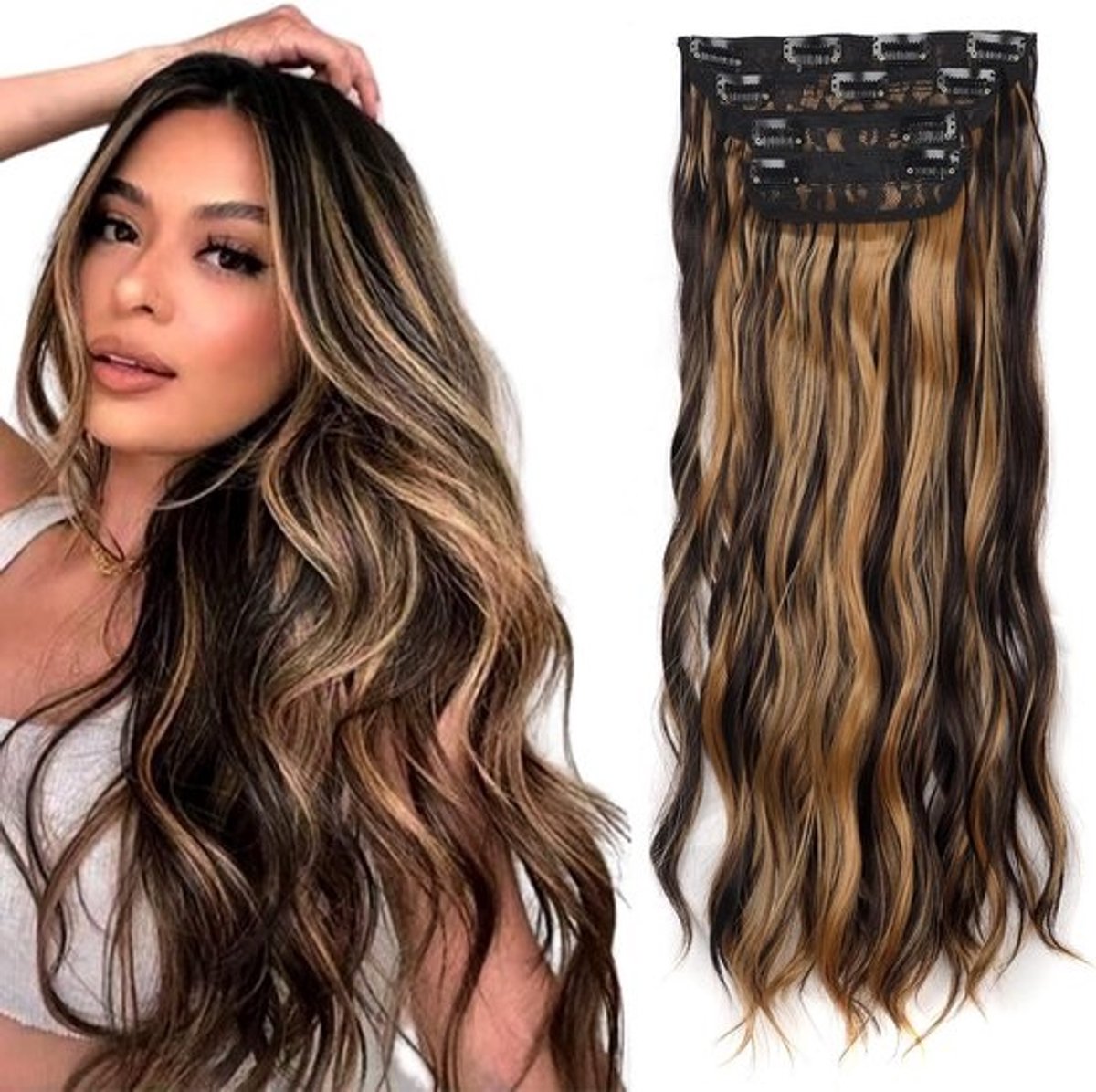Wavy Clip-In Haarverlenging Set - 4 Delen - 55 cm – Synthetisch Volume Haarstukken
