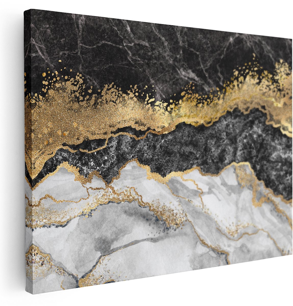 Artaza Canvas Schilderij Abstracte Kunst - Zwart met Witte Marmer - 160x120 cm - Groot - Wanddecoratie Woonkamer - Schilderijen - Muurdecoratie