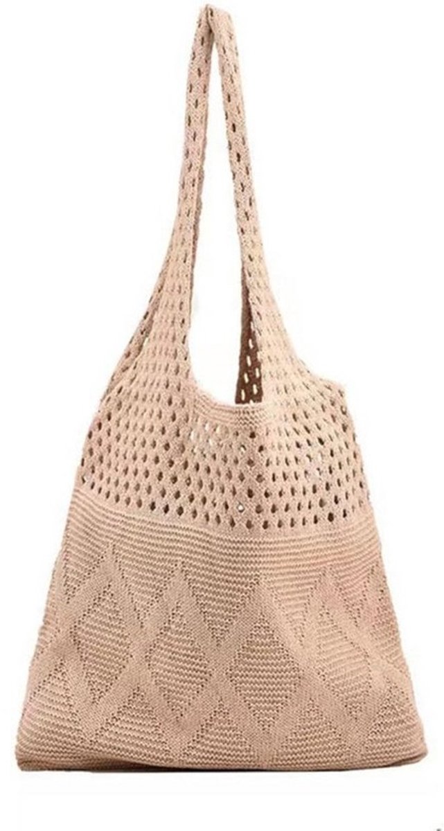 Grote Gehaakte Shopper Tas - Boho Strandtas met Handvat en Schouderband