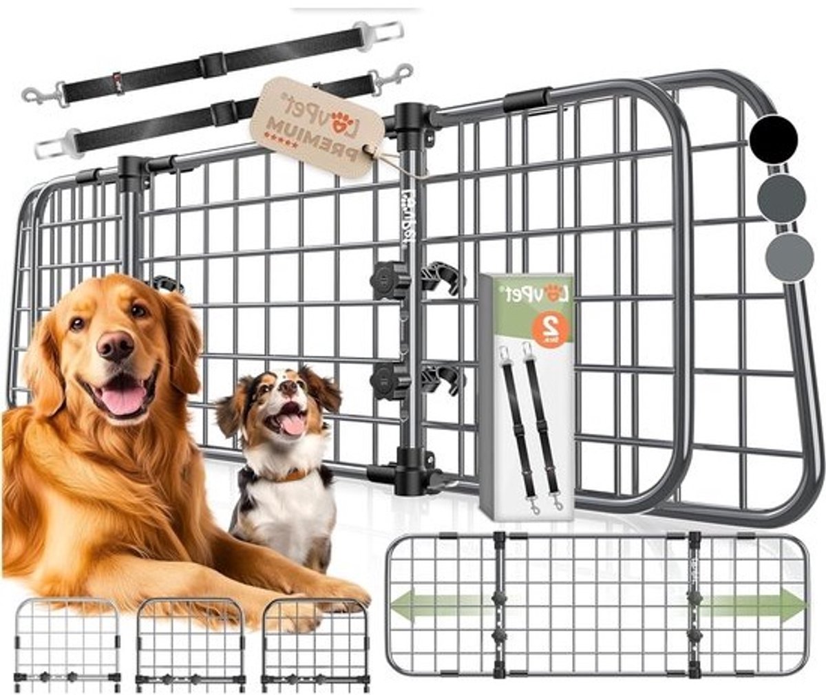 Hondenrek Auto - Hondenhek Kofferbak - Veilig Vervoeren - Breedte Verstelbaar - 30 x 91-153 cm - Antraciet