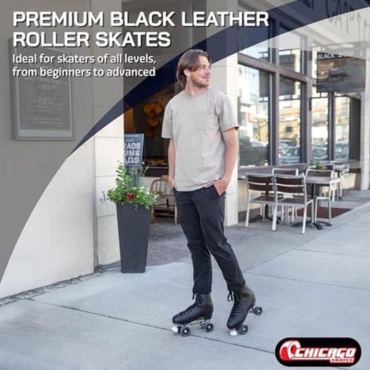Premium leren Rolschaatsen voor heren - Gevoerd, klassieke zwarte quad-skates