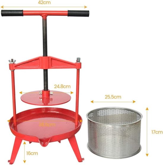 9 liter spindelpers voor het maken van natuurlijke sappen, ideaal voor appels, druiven en bessen, roestvrijstalen juicer met T-handvat — afbeelding 5