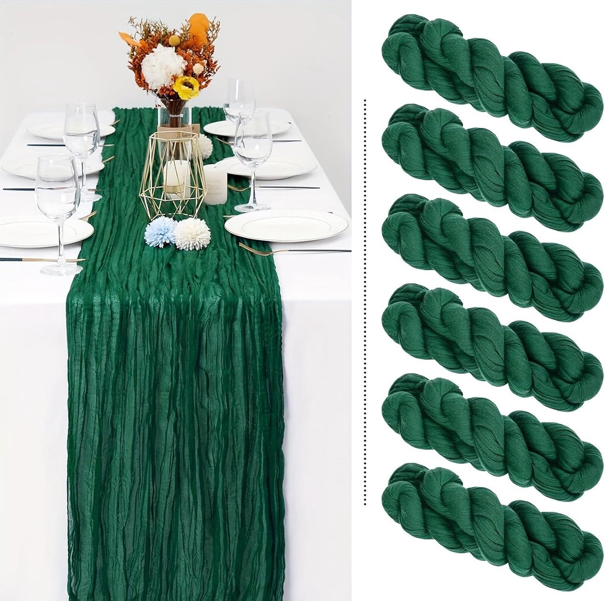 KZQ 6-delige stoffen tafelloperset – 90*300 cm – Geschikt voor eettafels, salontafels en keukens – Zeer decoratief en veelzijdig.