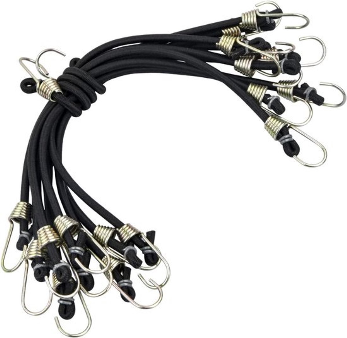10x Elastische Spanbanden met Haken - 25 cm Zwart - Robuuste Bungee Koorden voor Fiets Bagage en Tenten