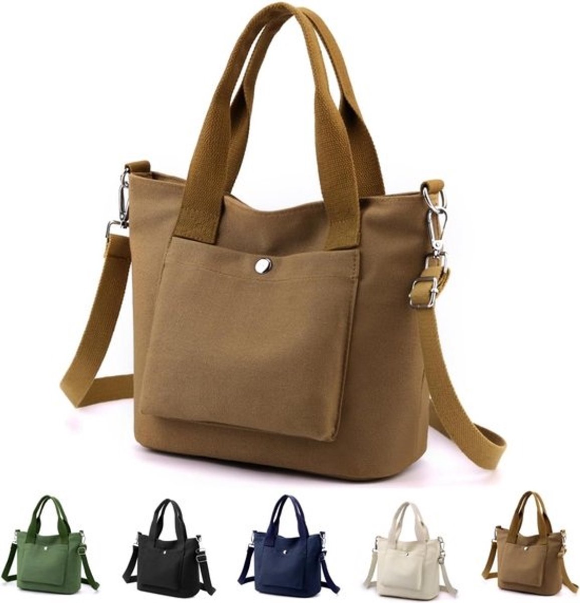 Grote Canvas Tote Tas voor Dames - Multifunctionele Handtas en Schoudertas met Rits