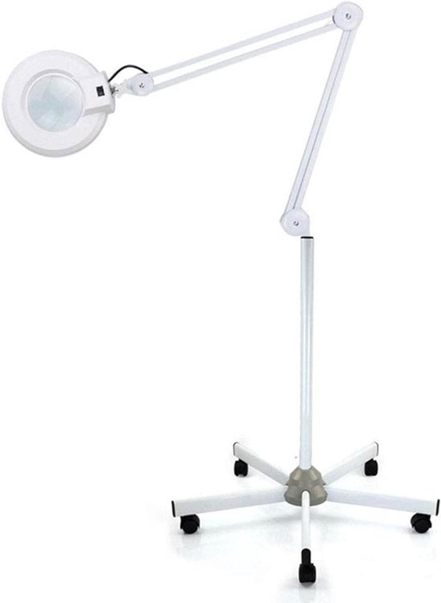 Vergrootlamp Vloerstandaard - Werklicht Verstelbaar - Gedetailleerd Werk - Stabiele Voet Met Wieltjes - 8x Vergroting - Zwart
