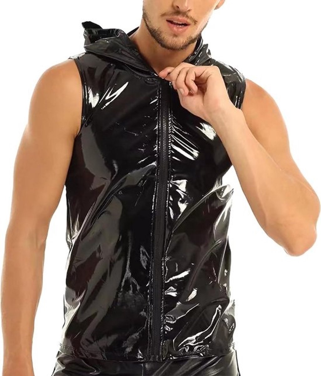Glanzend Wet Look T-shirt Heren Korte Mouw Kunstleer Sexy Party Outfit