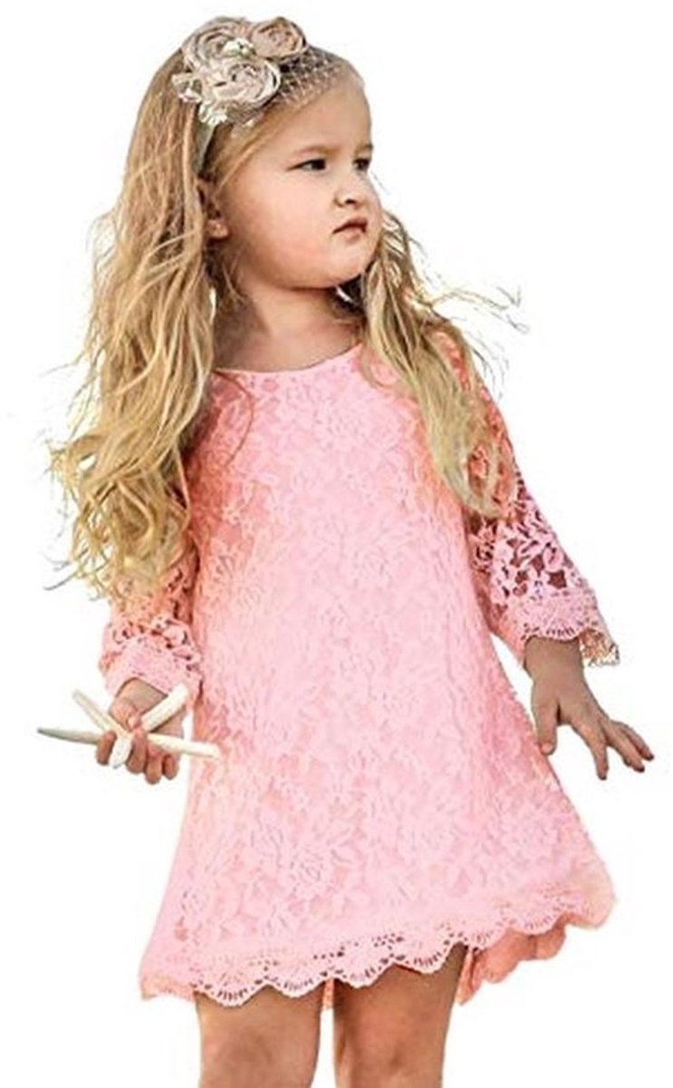 Elegante Leren Kanten Bloemen Jurk voor Meisjes van 1-14 Jaar