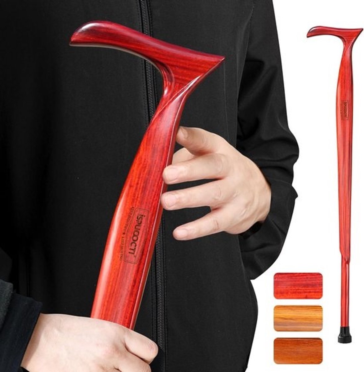 Stevige Houten Wandelstok met Antislip Rubberen Dop en Draagtas