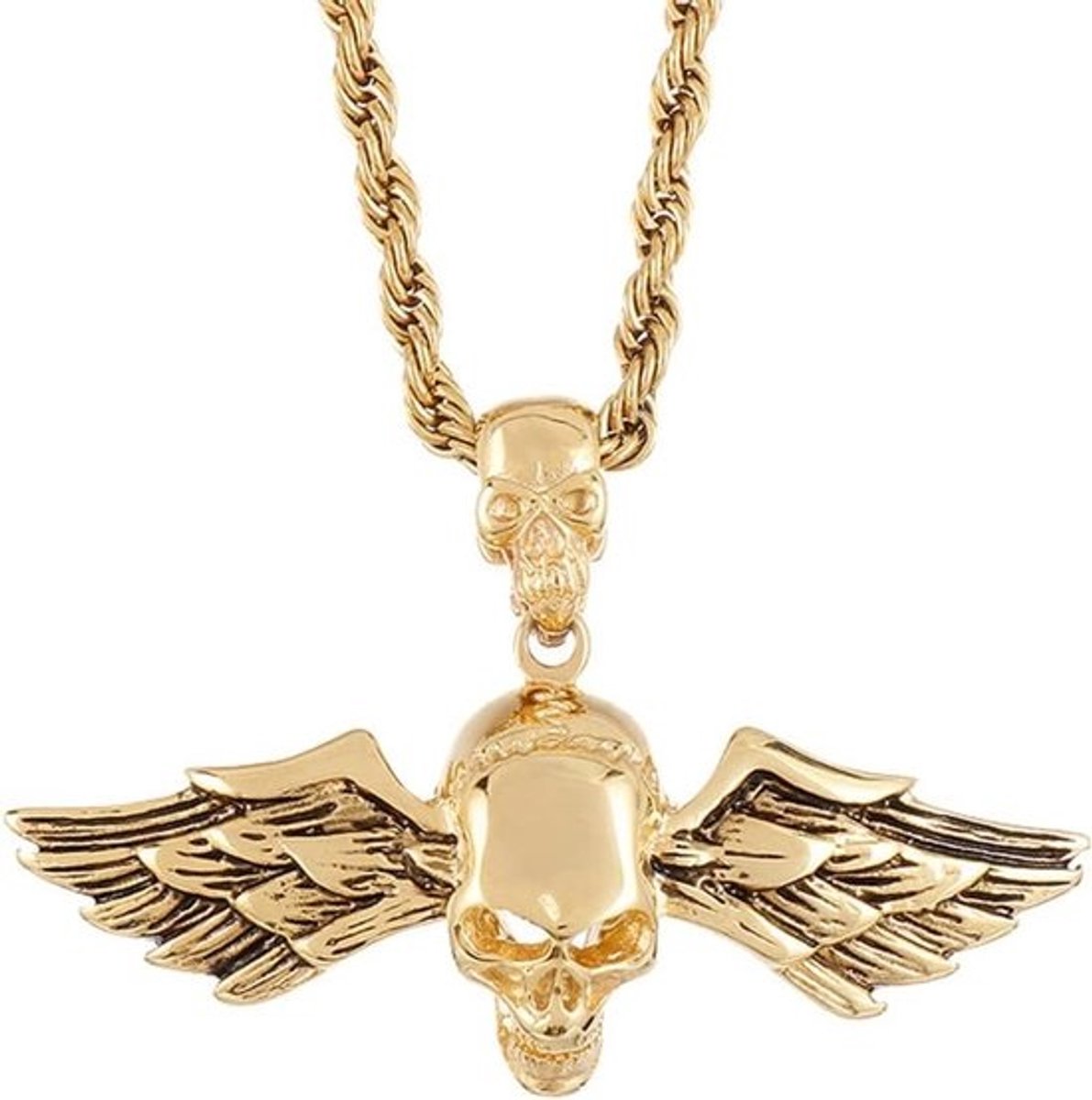 Hanger Ketting - Schedel Engelenvleugels - Dagelijks Dragen - Roestvrij Staal - 27 gram