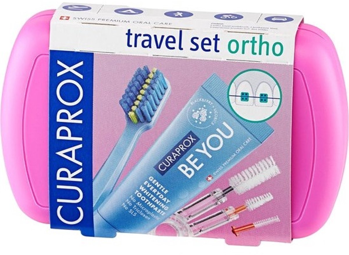 Curaprox Ortho Travel Set voor beugelverzorging - reisuitvoering - ultrazachte tandenborstel en interdentale borstels voor orthodontische hygiëne