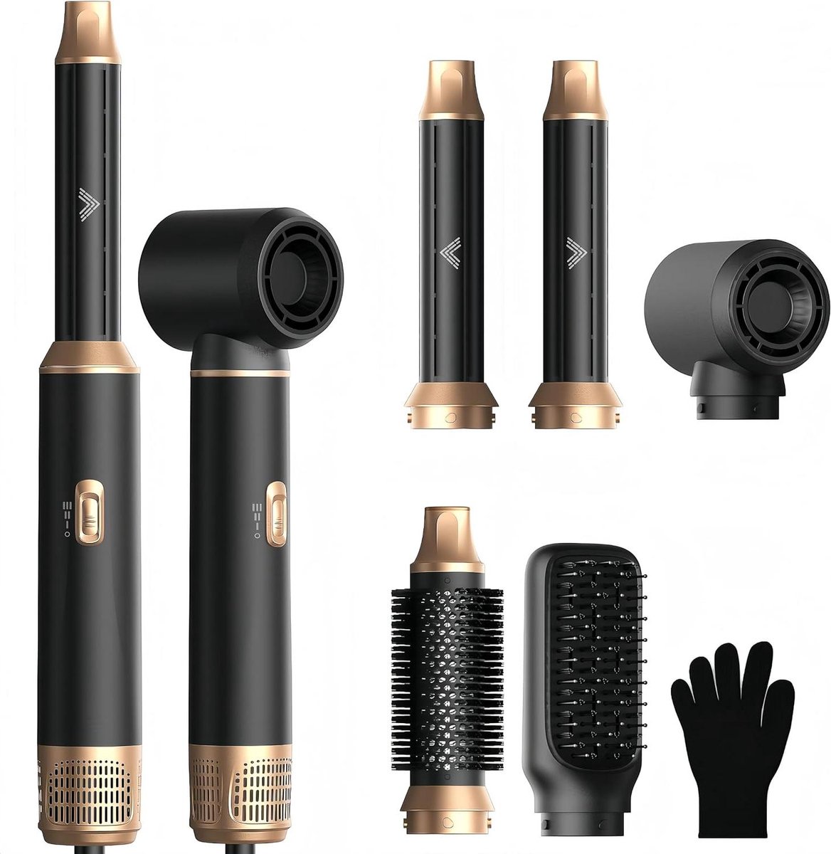 Haarstyler Set - Lucht Krultang - Thuis Kapsels Maken - 5-in-1 Functionaliteit - 24 x 16 x 7 cm - Zwart