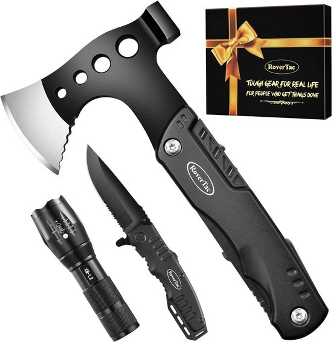 Multitool Set met Bijl, Zaklamp en Zakmes voor Outdoor en Klussen