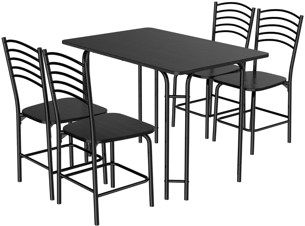 SureDeal® - Eettafel Set - Keukentafel - Vier stoelen - Eettafel - 4 Personen - Roestbestendig - 107x70x75 cm - Tafel - Woonkamer - Eetkamer - Balkon - Zwart