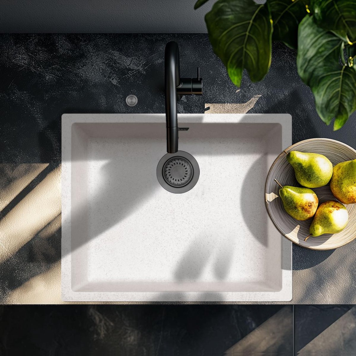 Spoelbak 50x40 cm zand wit onderbouw en opbouw Pure.Sink