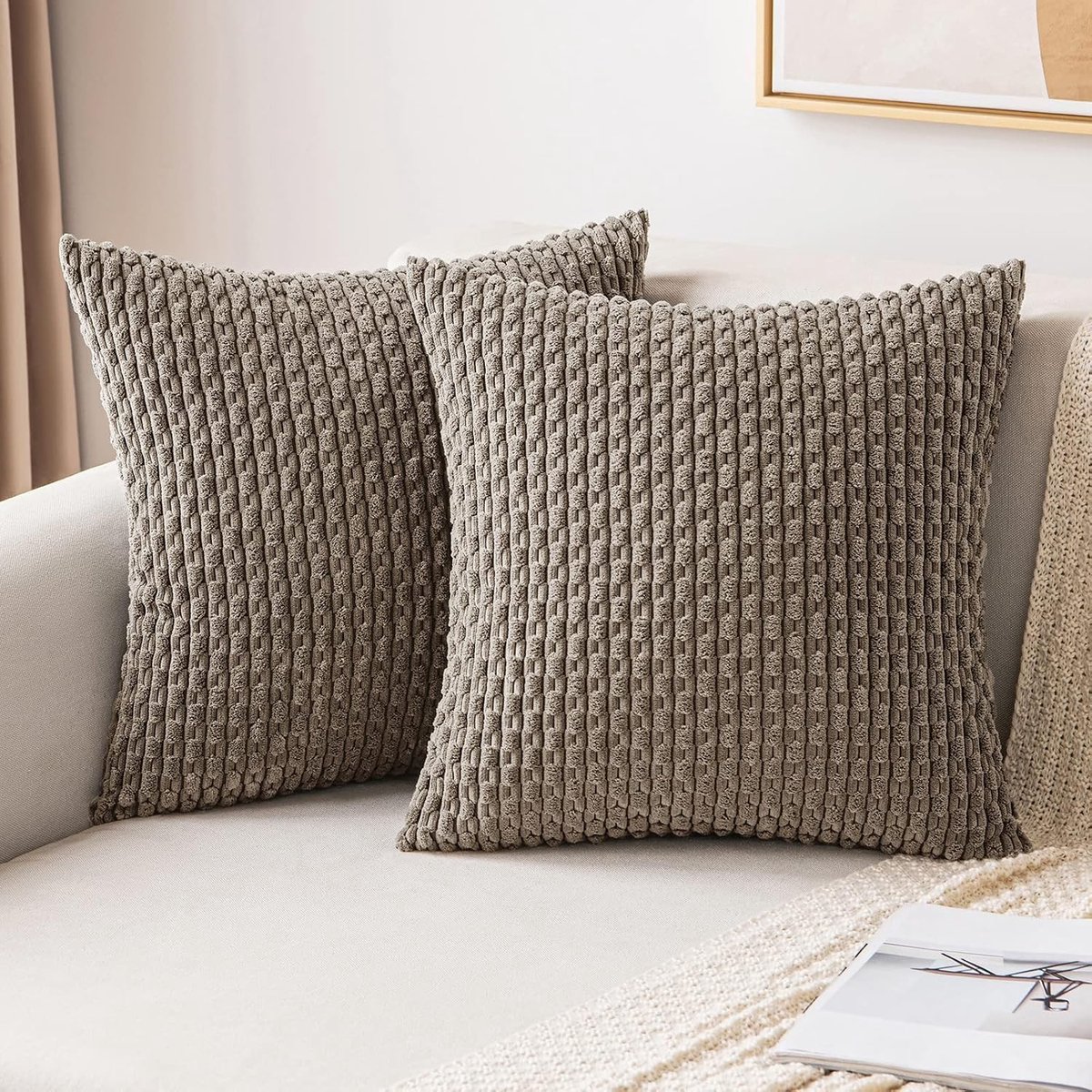 Decoratieve Velvet Kussenhoezen voor Sofa en Stoelen - Zachte Vierkante Kussens met Onzichtbare Rits - 45x45 cm - 2 Stuks in Bruin voor Woonkamer en Slaapkamer