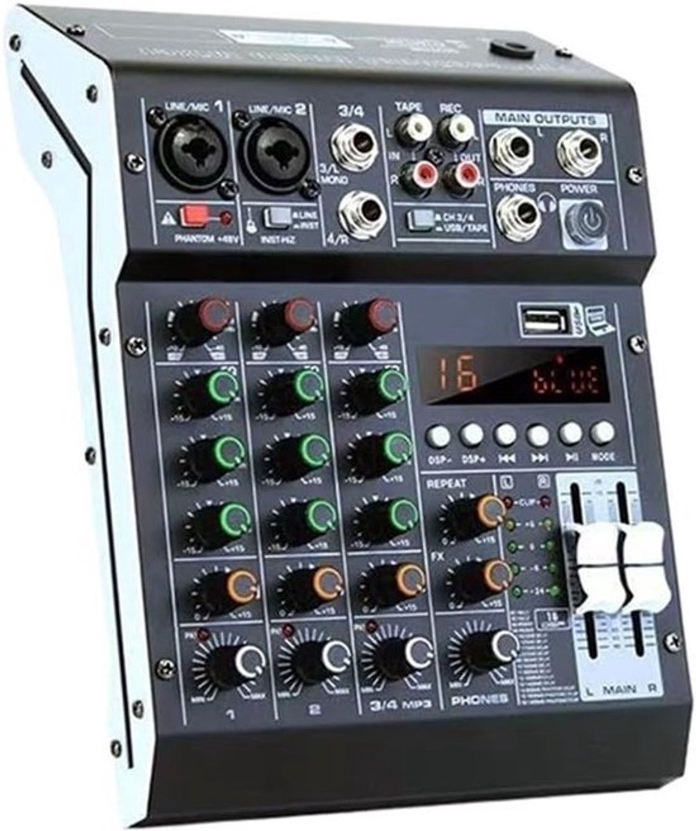 DJ Mixer - Geluidsconsole - Muziek Maken - 99 DSP Effecten - 4 Kanalen - Zwart