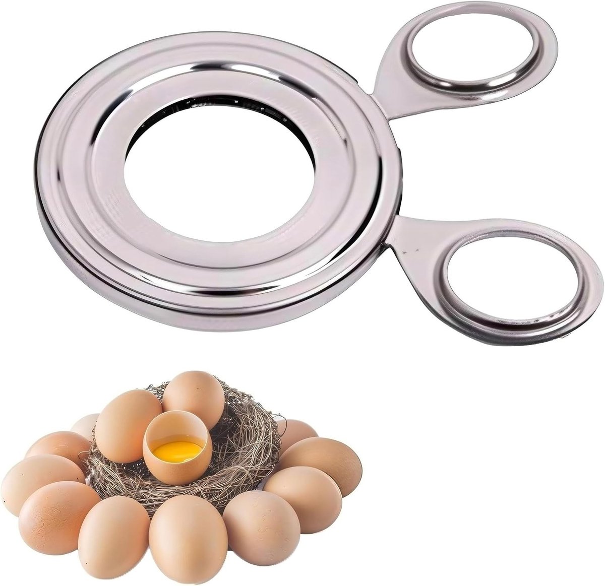 Eieren openen en snijden met een roestvrijstalen eieropener, eiercutter en eiertopper voor perfecte eieren