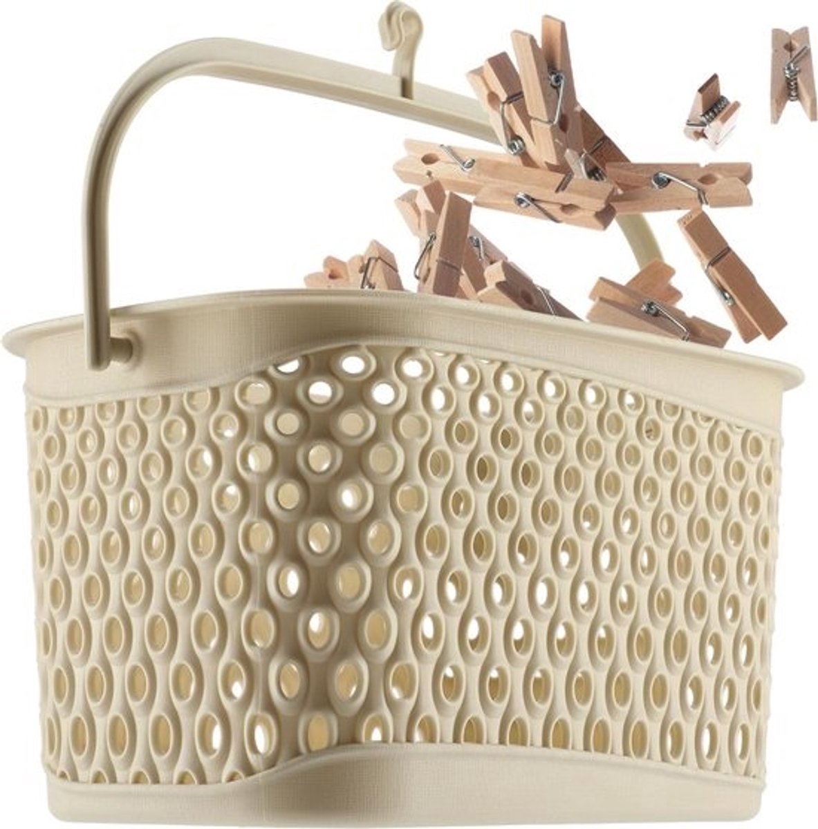 Wasknijper Mand - Klemhouder - Wassen Ophangen - Beweegbare Haak - 22.5x14.8x22.8cm - Beige
