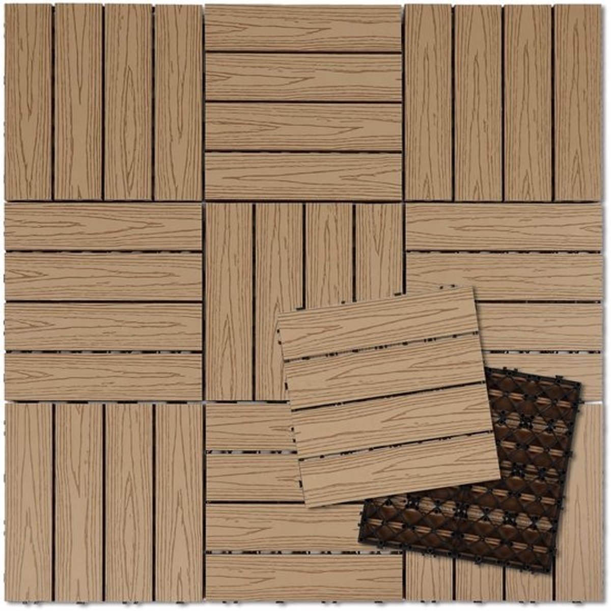 Terrastegels WPC - Kliktegels Balkon - Buiten vloeren - Waterdicht Antislip - 30x30 cm 110 stuks - Teak