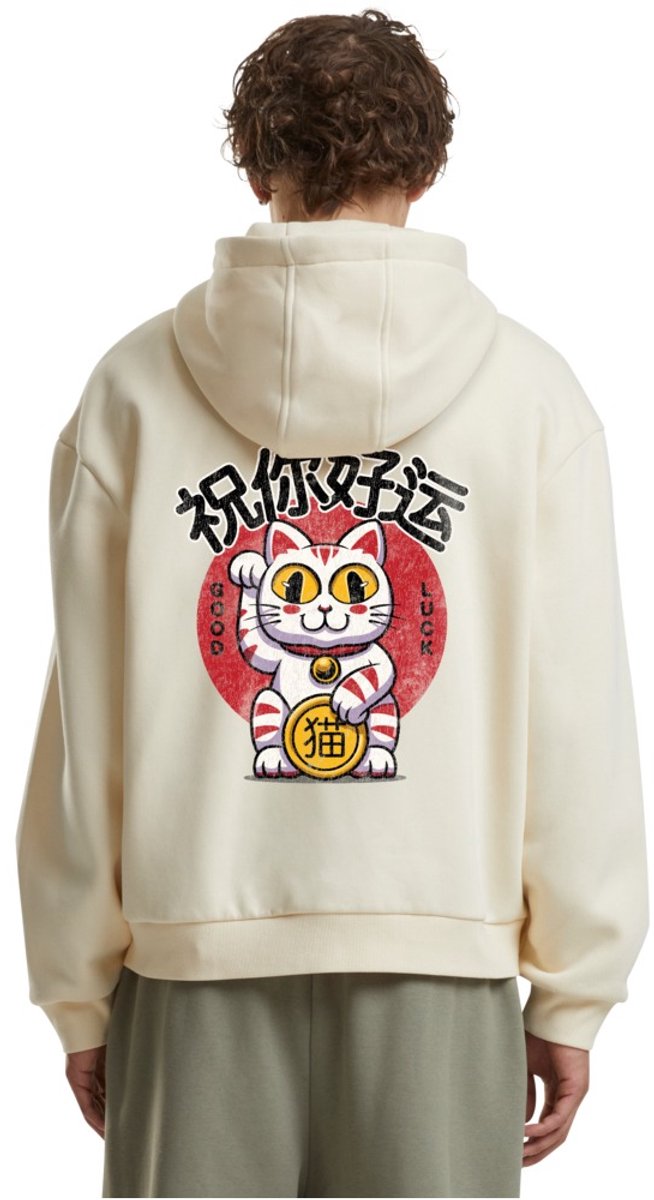 Mister Tee Good Luck Cat Fluffy Vest met capuchon L Creme