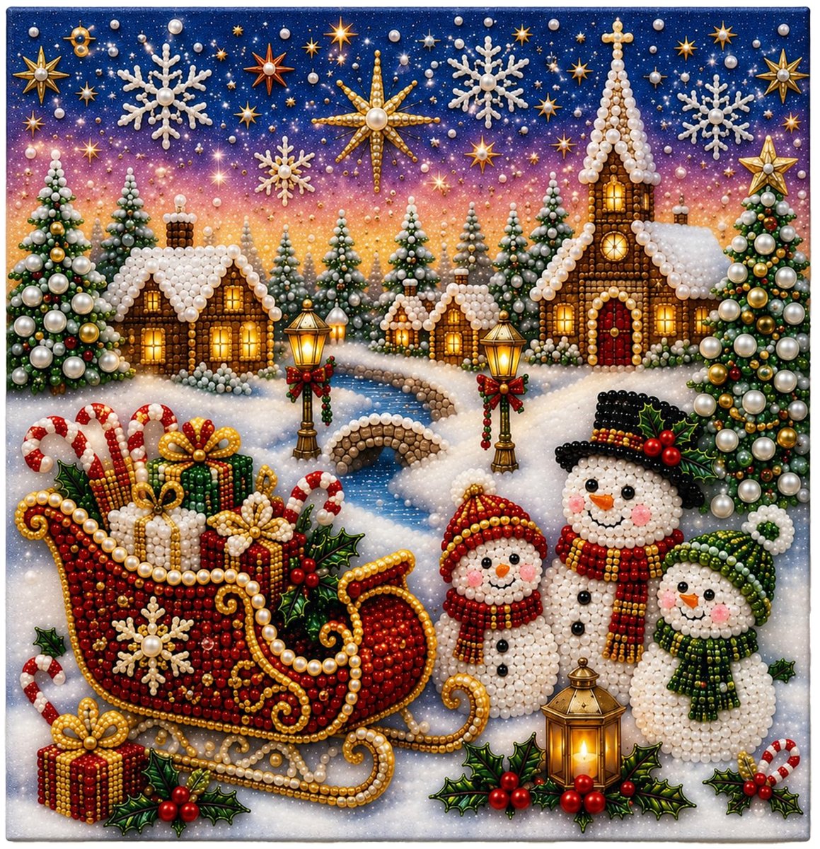 Casalora 3D DIY Kerstsneeuwpop Pare diamantschilderije Kunstset voos Volwassenen & Beginners - 20 x 20 cm