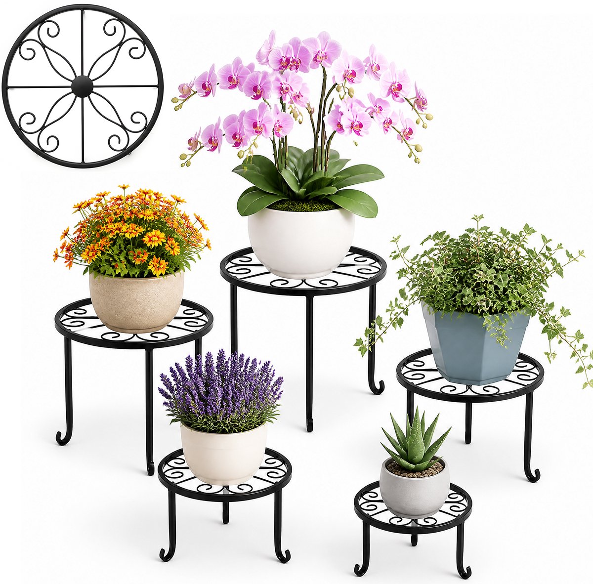 Metalen Plantenstandaard - Enkele Laag - Plantenrek Voor Balkon - Bloempothouder Voor Buiten - Voor Planten en Bloempotten - 5 Stuks