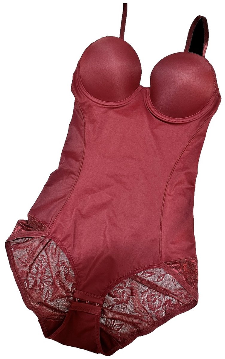 Currero Bodysuit Dames - Shapewear - Bodystocking - Corrigerende Body - Ingebouwde BH - Vormgevend & Afslankend Effect - Bordeauxrood